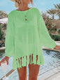 Angel Wings Openwork Tassel Hem Long Sleeve Knit Cover Up